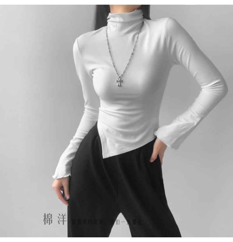 Honmizz - T-shirt met lange mouwen en col, asymmetrische en slanke pasvorm