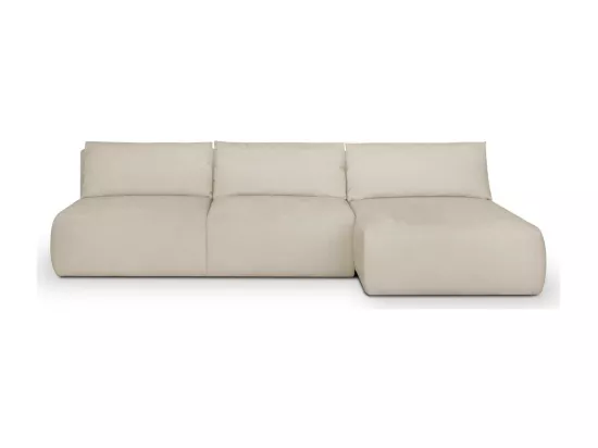 Canapé d'angle à droite convertible 4 places avec coffre de rangement en tissu chenille beige - Jasper