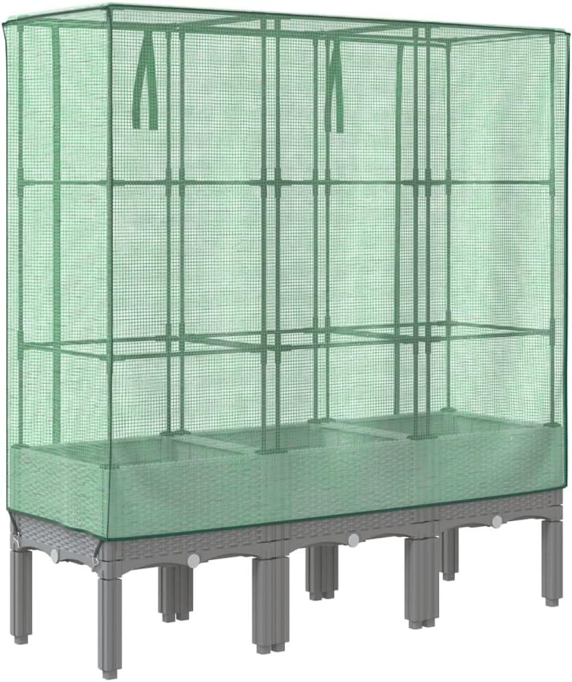 vidaXL Hochbeet, Pflanzkasten mit Gewächshaus-Aufsatz, Frühbeet für Balkon Garten Terrasse, Gemüsebeet Blumenbeet Pflanzbeet, Rattan-Optik
