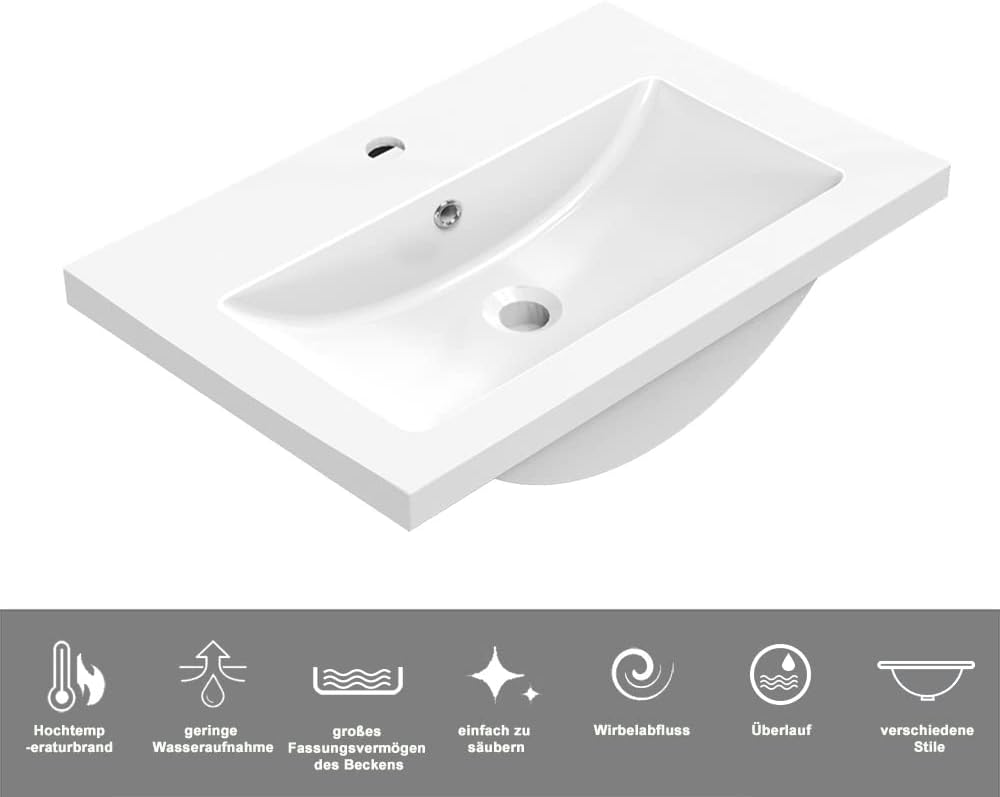 Waschbecken mit Unterschrank Badezimmer 50 cm Breit Badmöbel Set mit Waschbecken und 2 Soft-Close Schubladen Waschtisch Unterschrank Weiss für Badezimmer Hängend
