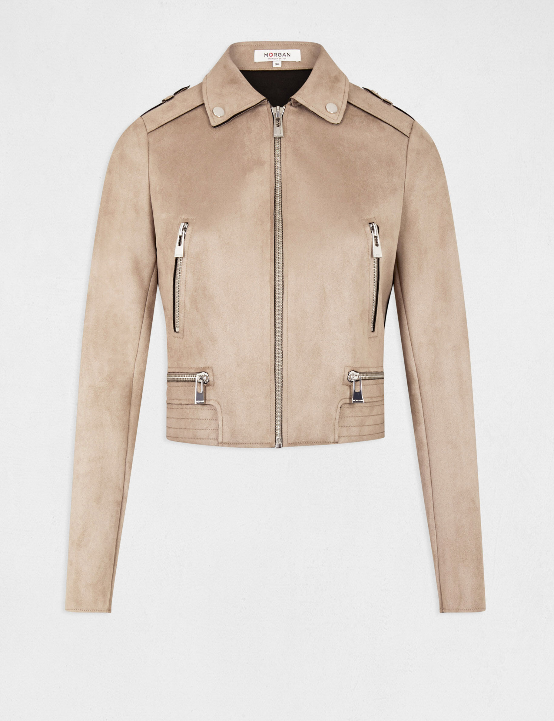 Blouson droit aspect suédine beige clair femme - beige_clair