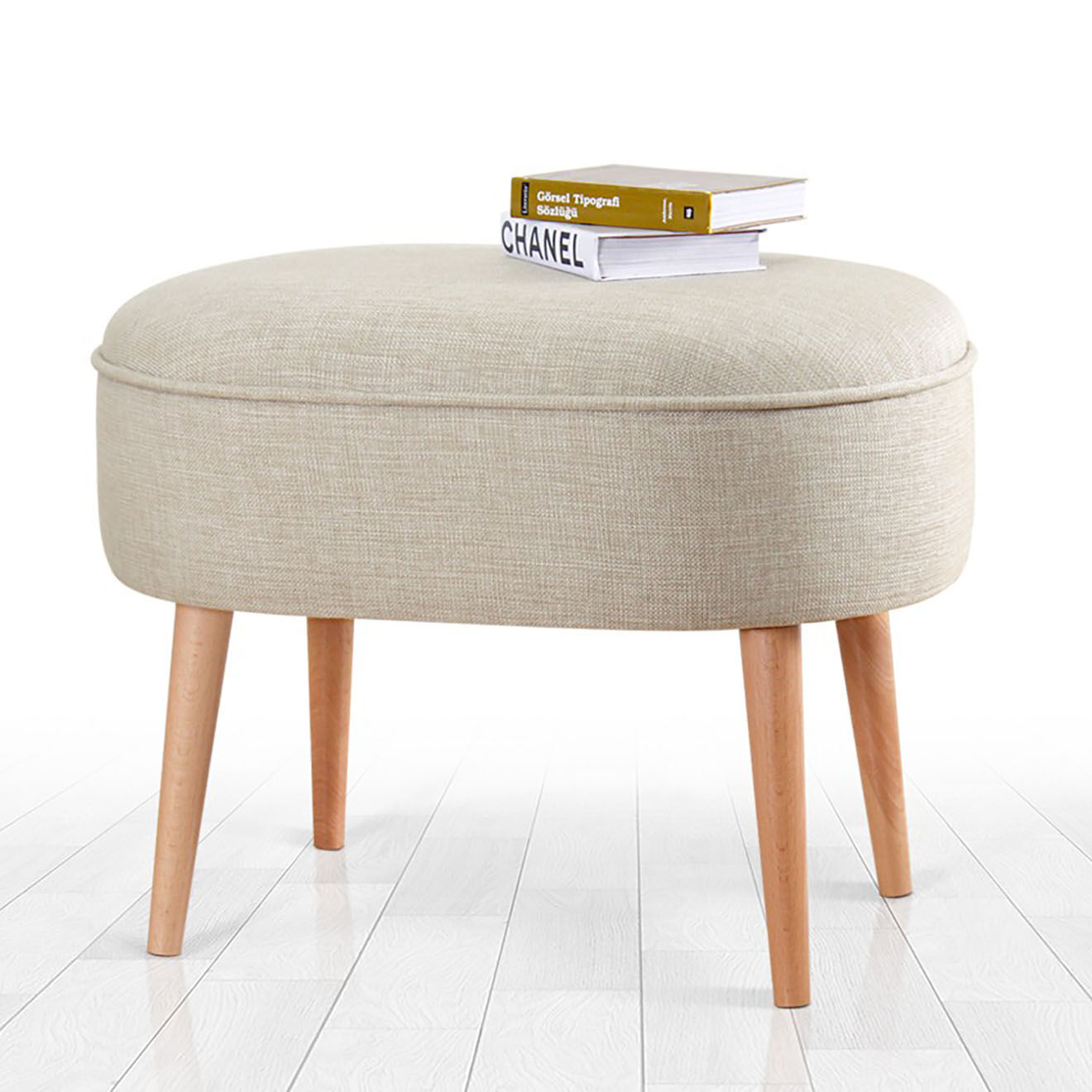 Homitis Chaise pouf Timoon en lin crème - 47x63x44 cm