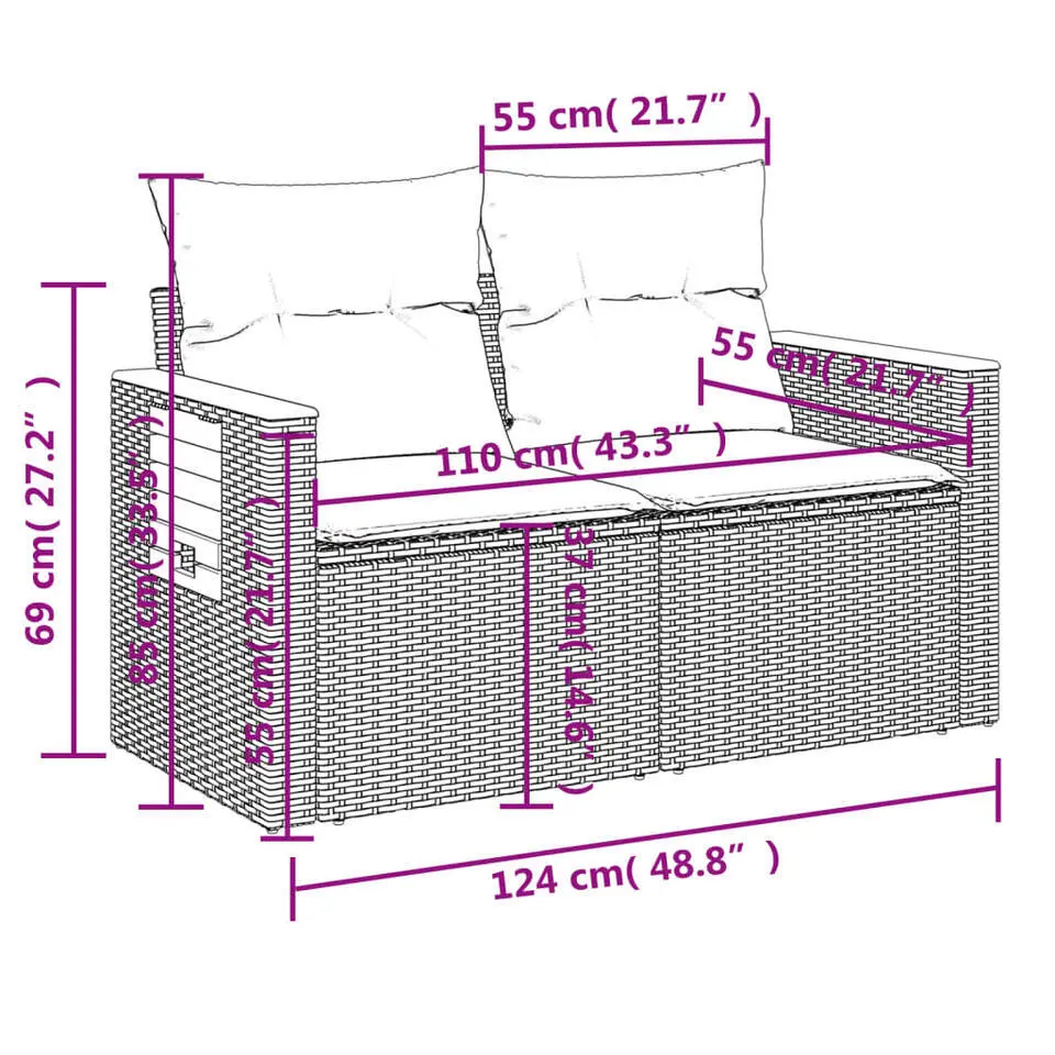 vidaXL - Tuinbank 2-zits - Beige - Poly rattan - Met kussens