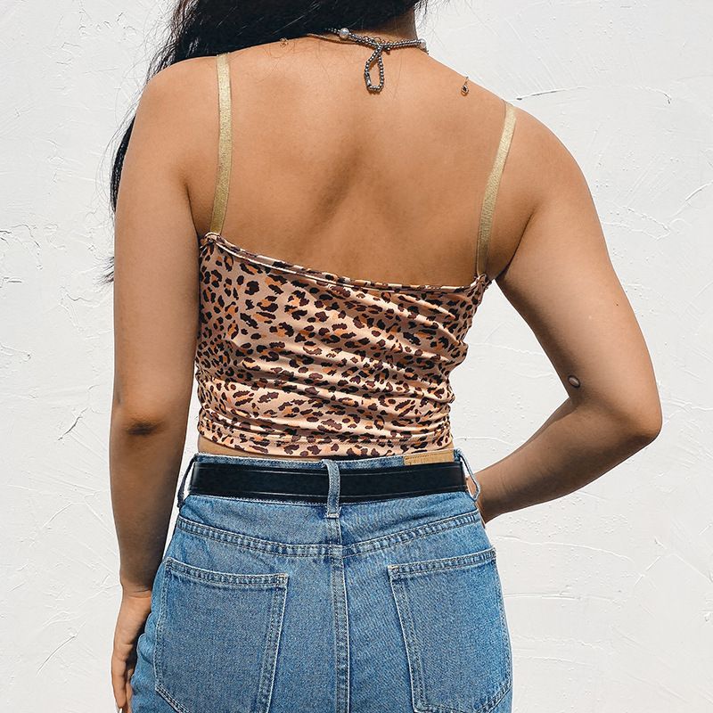 Honet - Cropped camisoletop met luipaardprint en kant