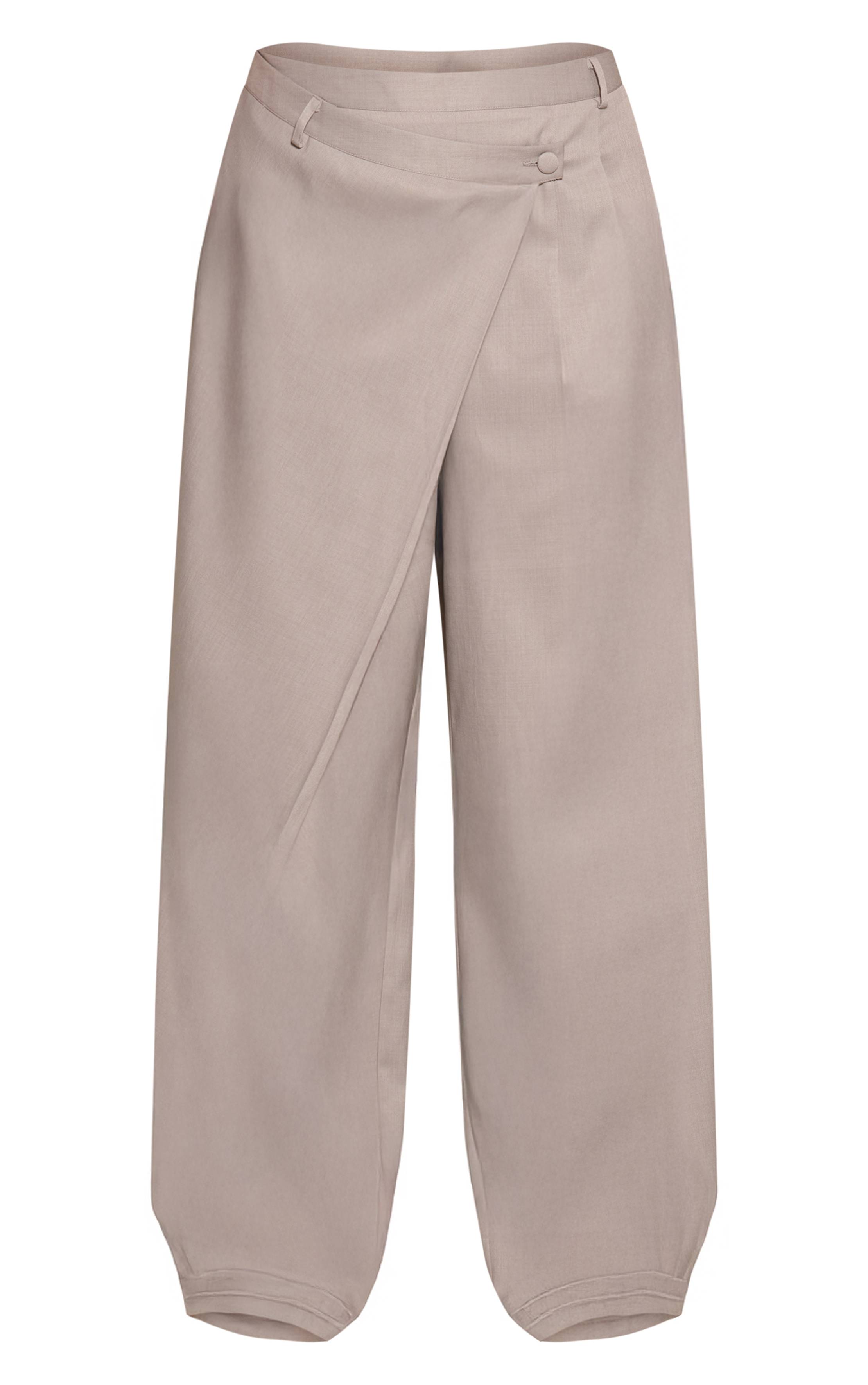 Gris Pantalon Grande Taille Tissé À Devant Croisé