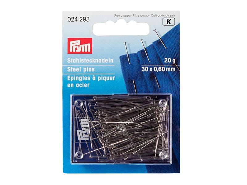 Prym Stecknadel Ø 0.6 mm x 3 cm, 20 g, Stahl Nadeln zum Befestigen von Stoffen beim Nähen