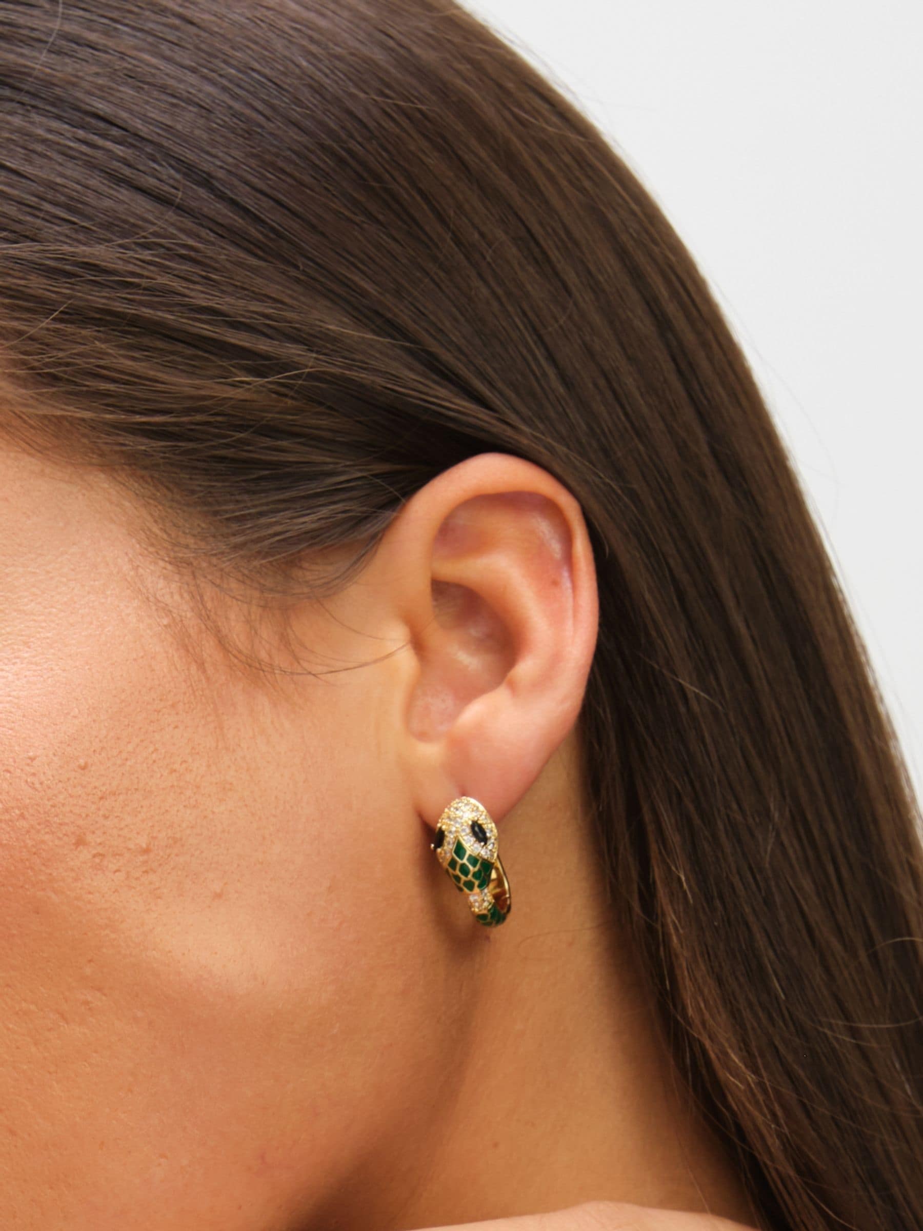 Inicio Tone Emerald Snake Hoop Earrings