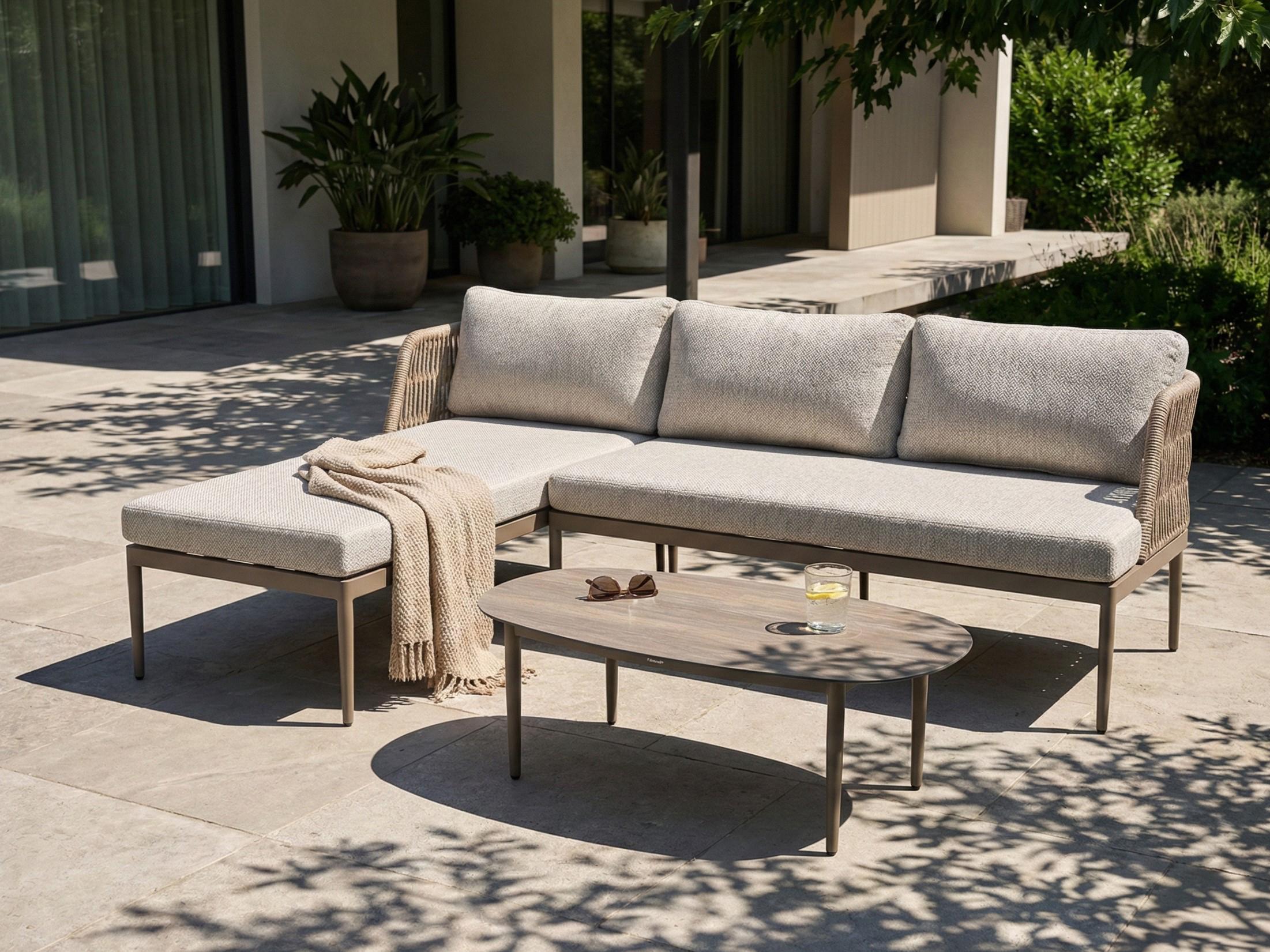 Tuin hoekloungeset met tafel 3-zits LEFFE rechtszijdig Metaal Beige