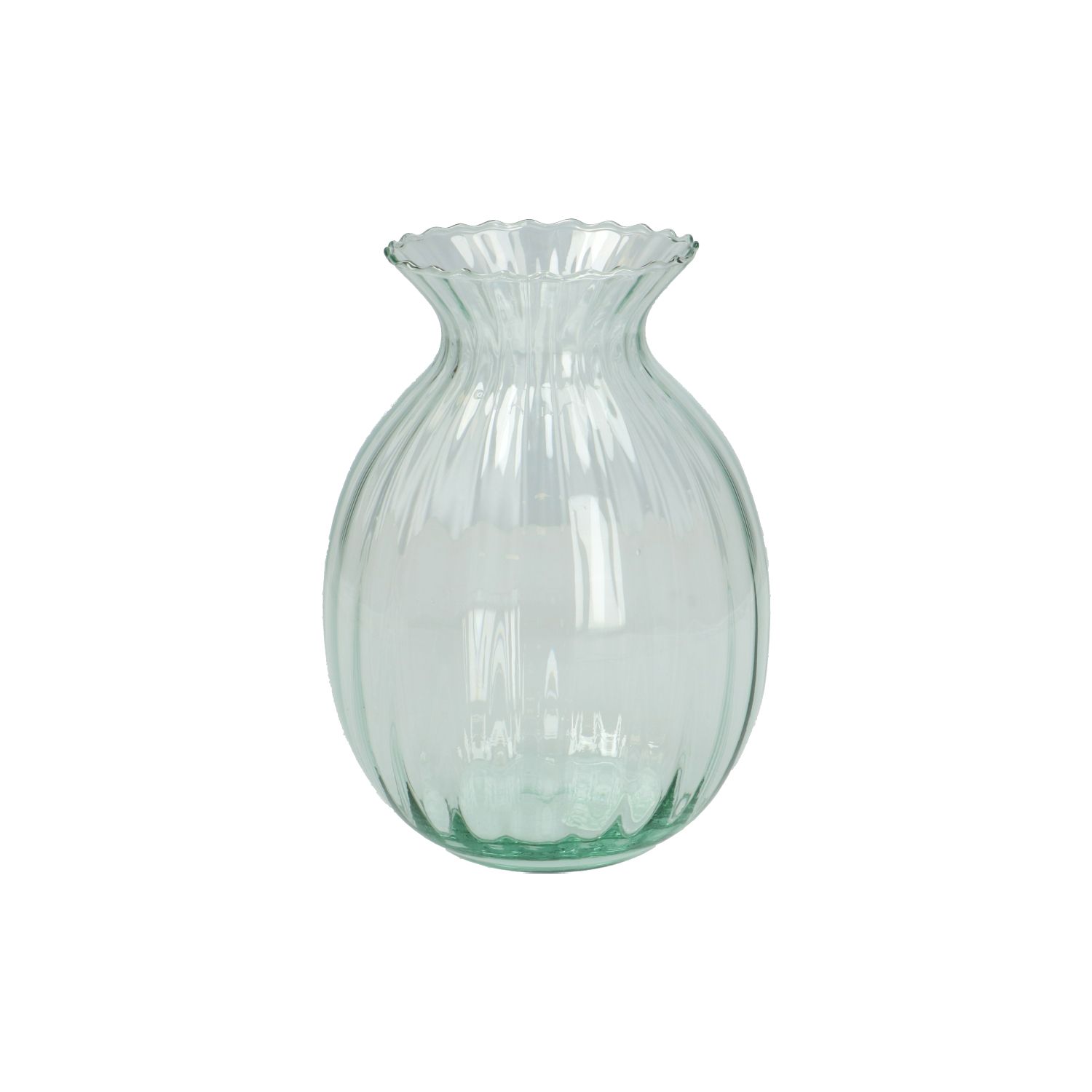 Vaas, ribbels, groen glas, 20 cm