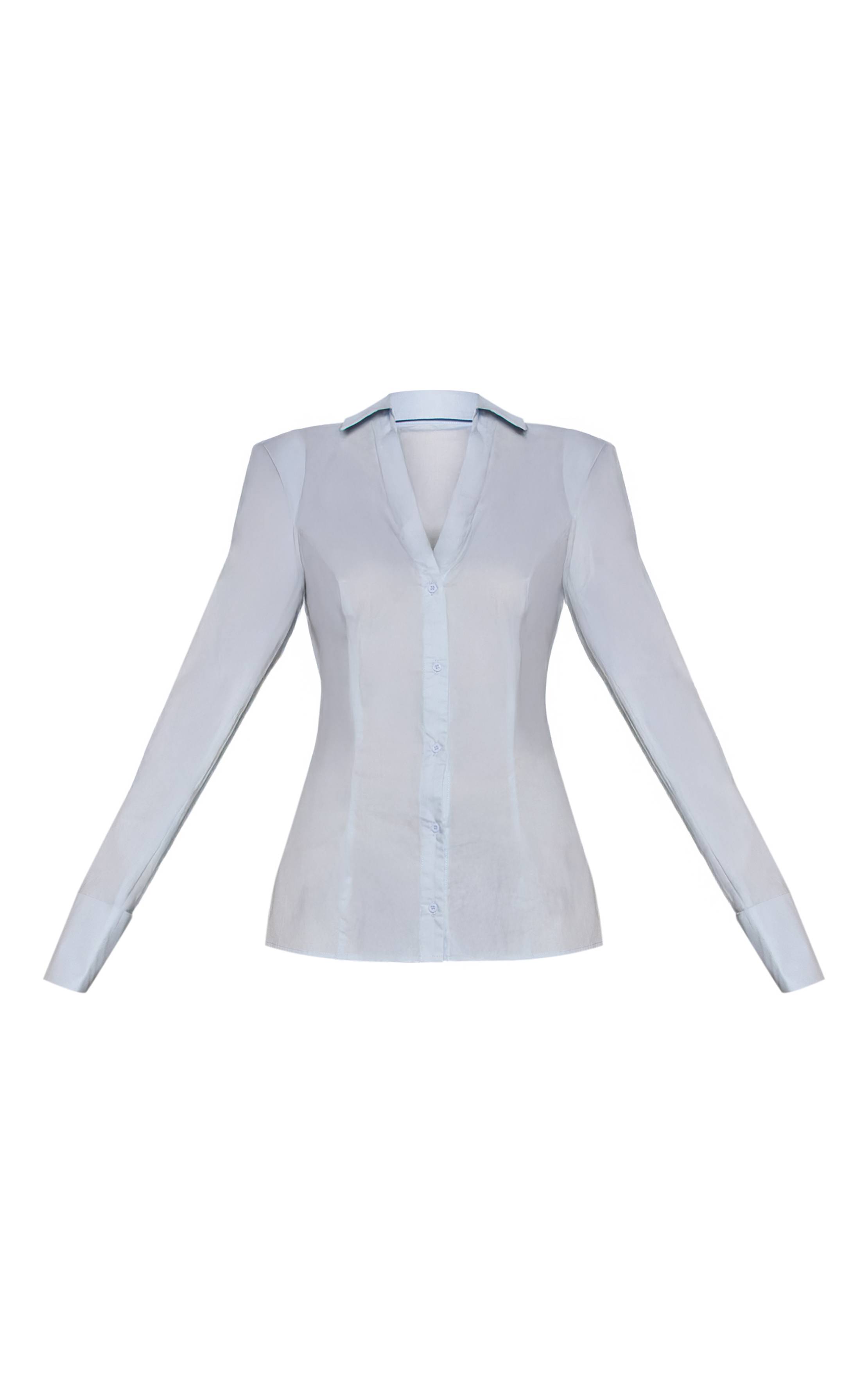 Bleu Clair Chemise En Coton À Épaulettes Et Détail De Poignets Froncés