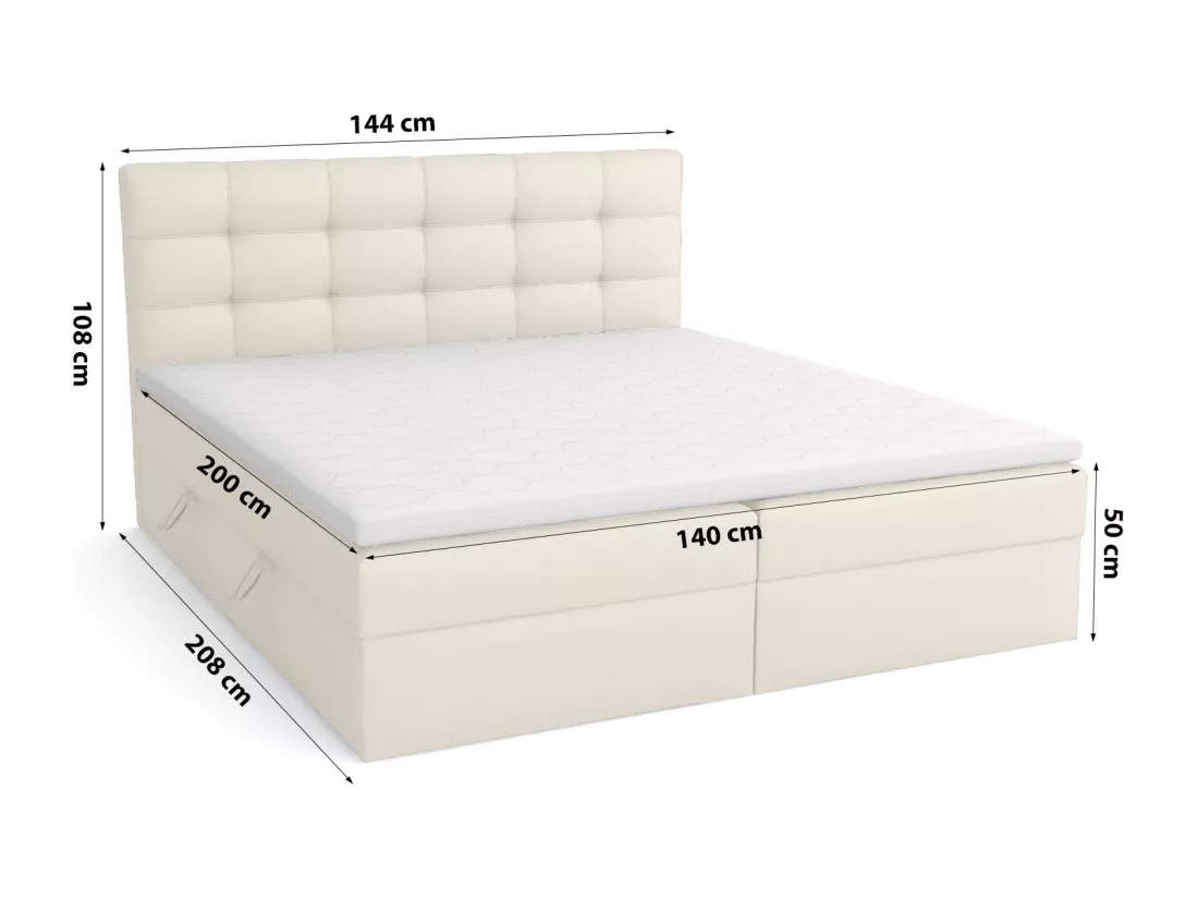 LIT BOXSPRING avec coffre de lit Glame 140x200 cm, Lux 01 (Crème)