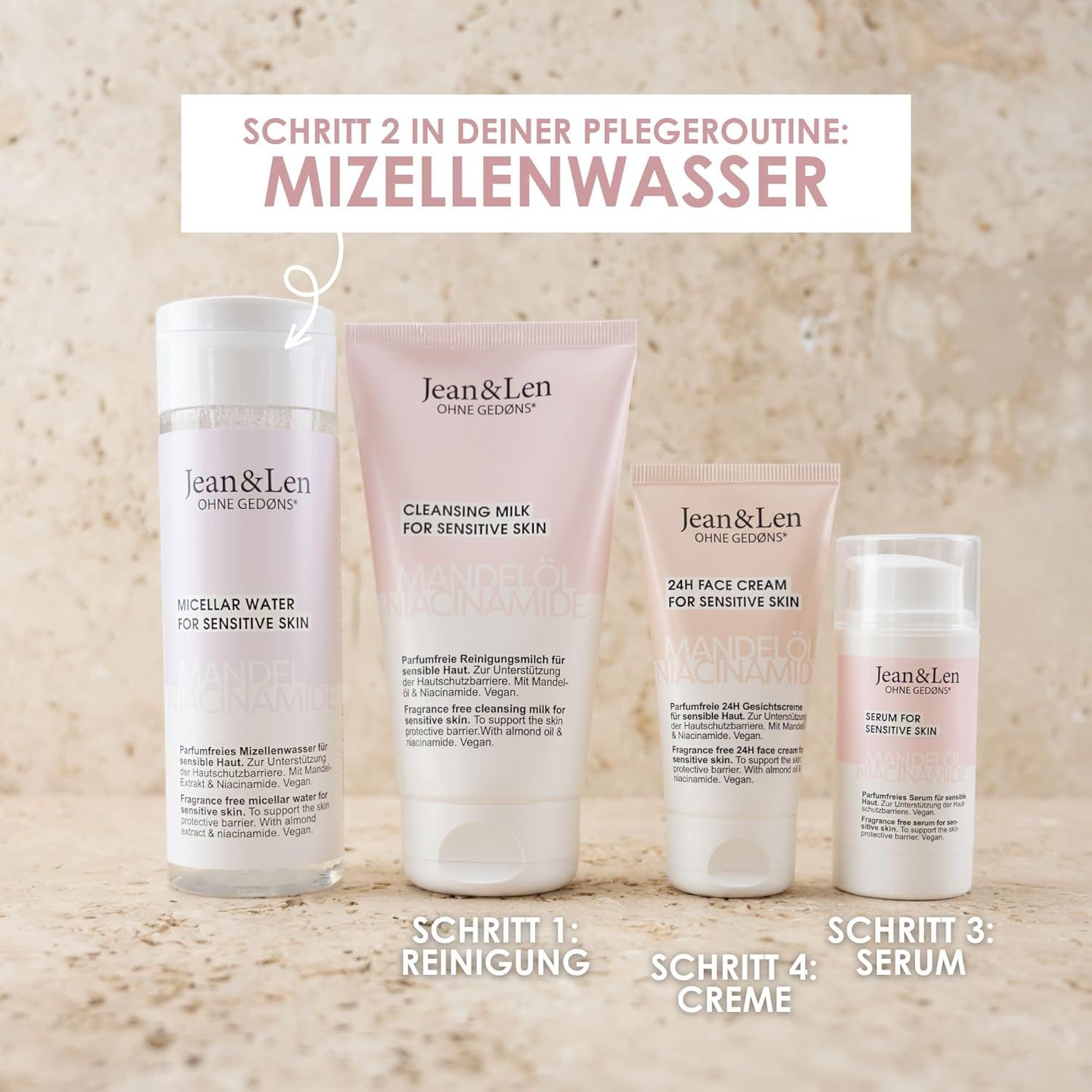 Jean & Len Parfumfreies Mizellenwasser Mandel & Niacinamide