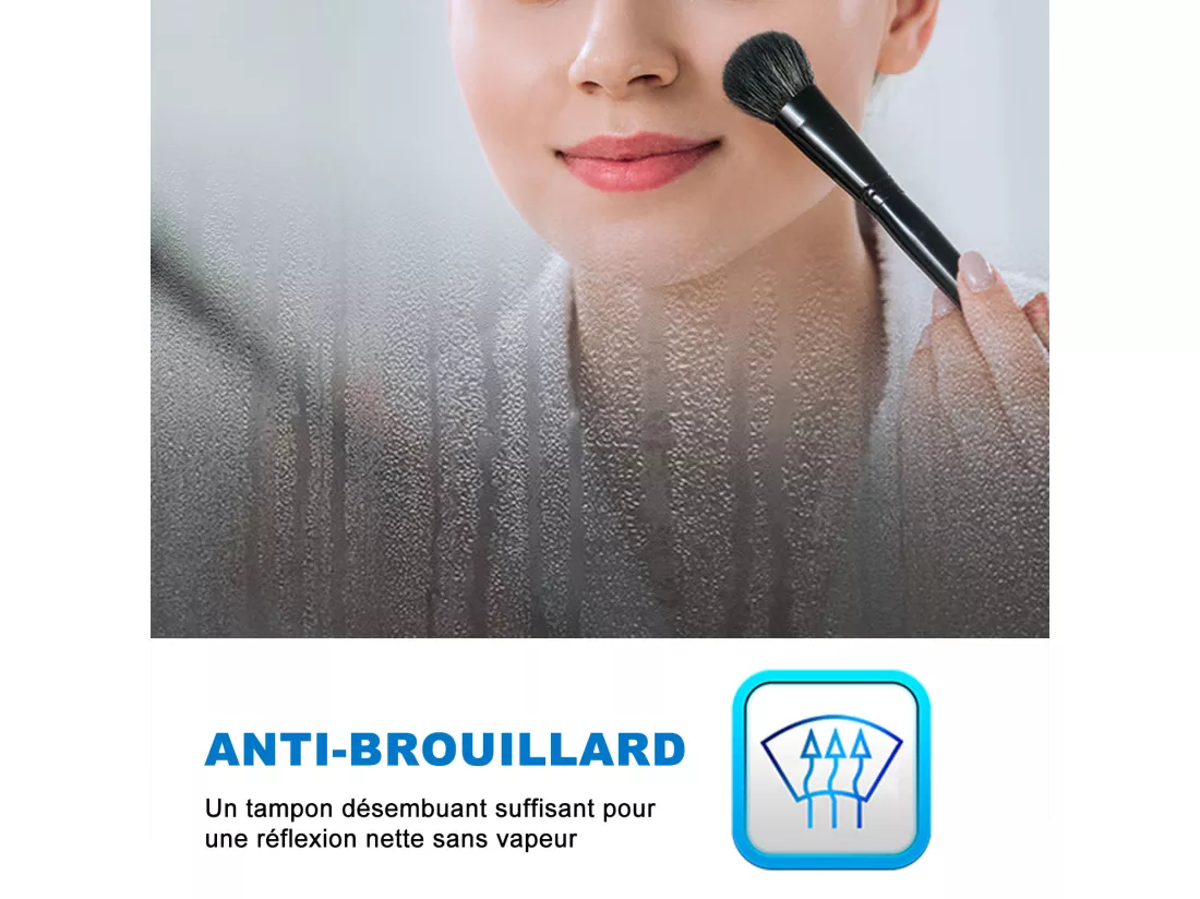 Miroir Lumineux avec Bluetooth 100 x 60cm, 3 Couleurs + Dimmable + Anti-buée + grossissant 3x，Mural Miroir Salle de Bain
