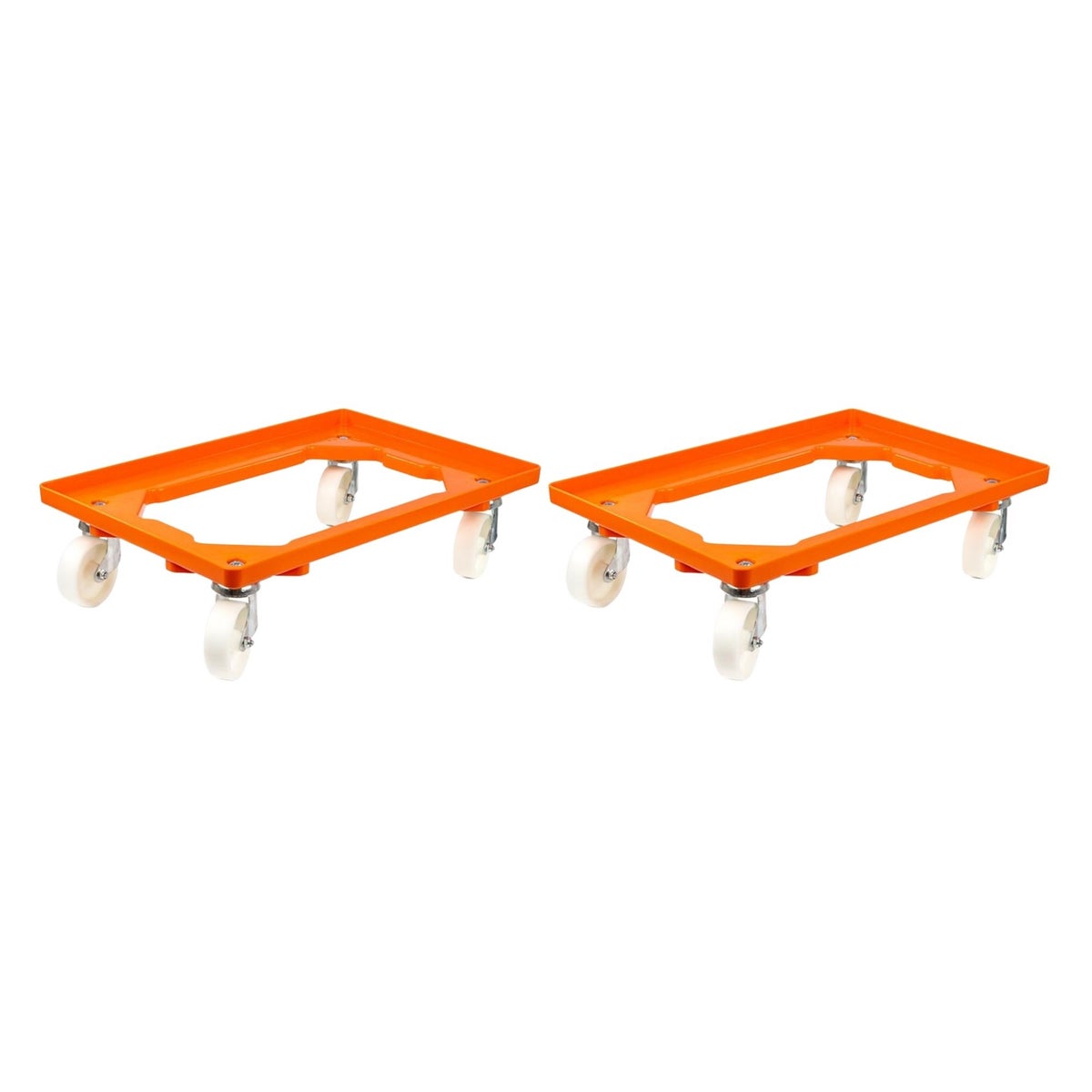 PROREGAL Voordeelset 2x Transportwagens voor Euroboxen 60 x 40 cm met Oranje Kunststof Wielen, Open Dek, 2 Zwenkwielen en 2 Bokwielen, Draagvermogen 300 kg
