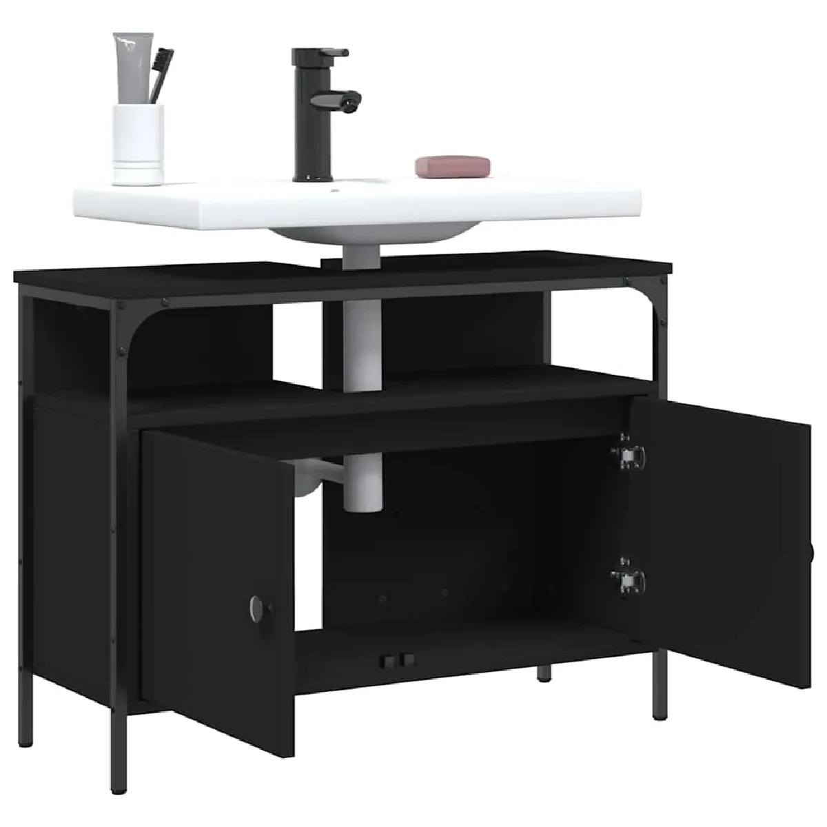 VidaXL Armoire Lavabo Salle de Bain Noir 80x30x60 cm