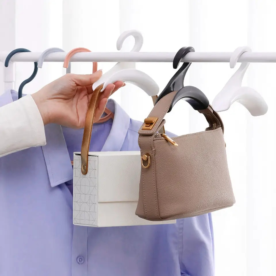 (2er Set) Handtaschen Kleiderbügel Garderoben Organizer Kleiderschrank Haken für Taschen / Krawatten / Schal - Weiss