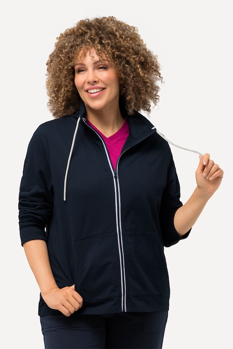 Sweatjacke, Stehkragen, Kängurutasche, hinten länger