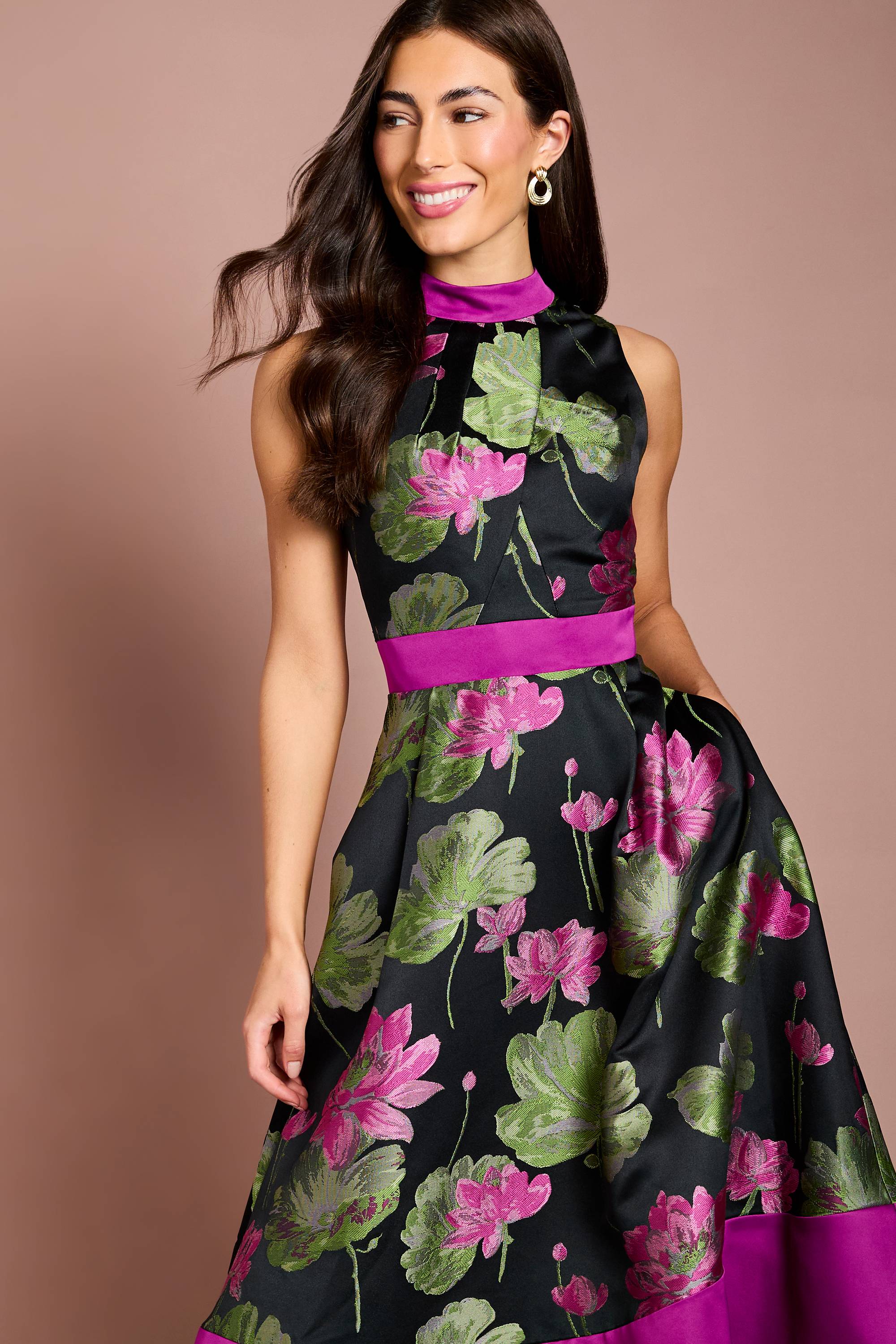Coast Robe Midi Sans Manches En Jacquard Avec Ceinture En Satin