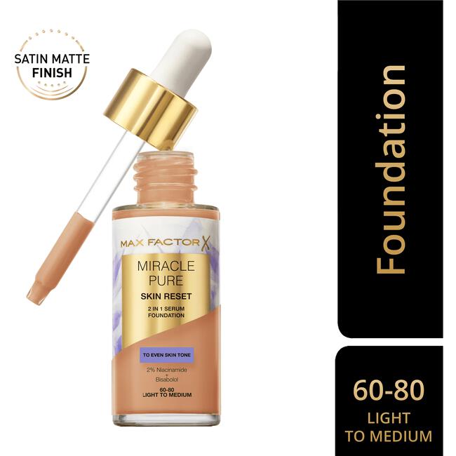 Max Factor Miracle Pure Serum Foundation 60-80 Light To Medium 30 ML