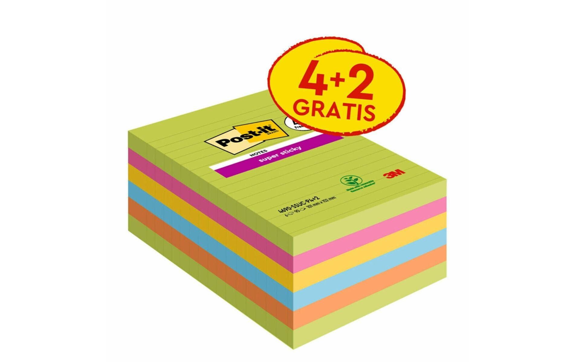 Notizzettel Super Sticky, mehrfarbig, 6 BlöckeFarbige Notizzettel