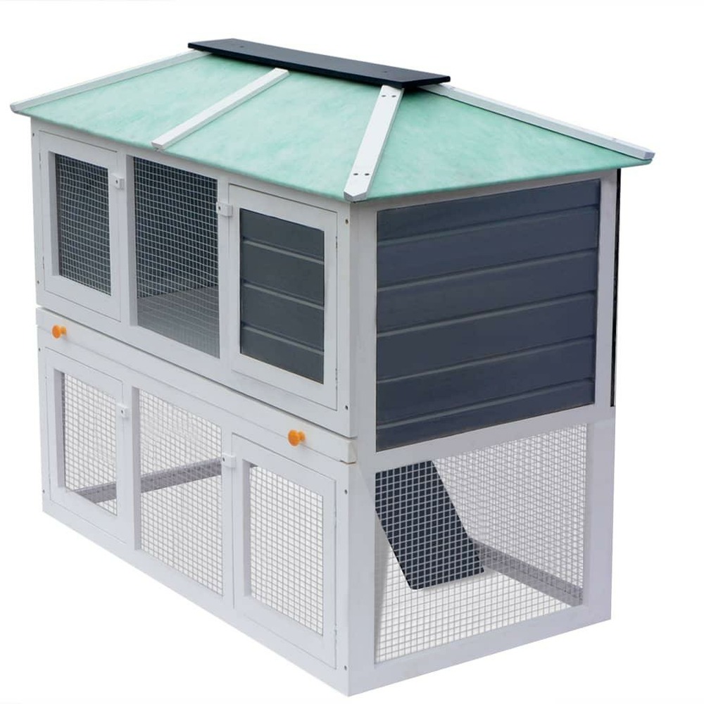 Cage clapier double pour animaux 130 x 68 x 105 cm bois vert blanc