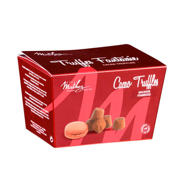 Truffe fantaisie aux brisures de macaron framboise en ballotin