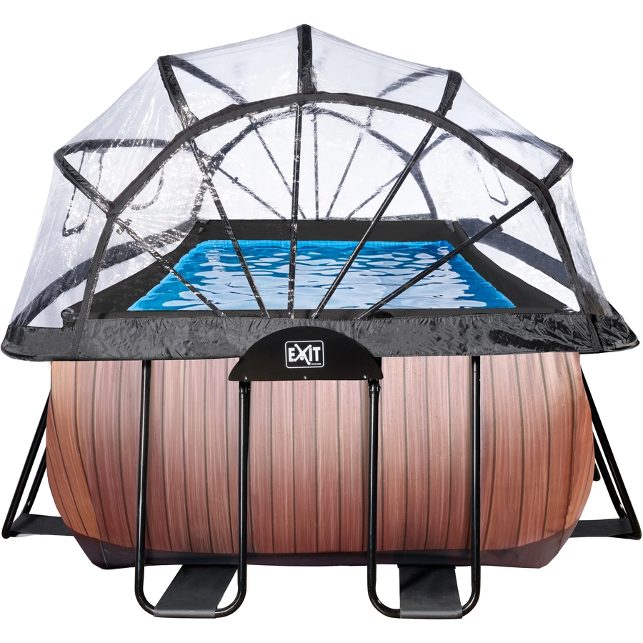 EXIT Frame Pool 4x2x1.22m (12v Sandfilter) – Holz Optik + Sonnendach + Wärmepumpe