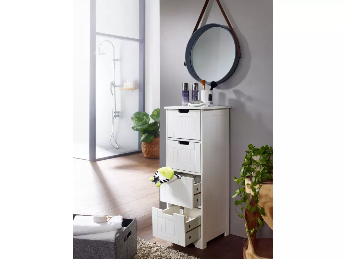 Armoire de Salle de Bain 30x83x30cm Commode avec Tiroir Blanc Colonne