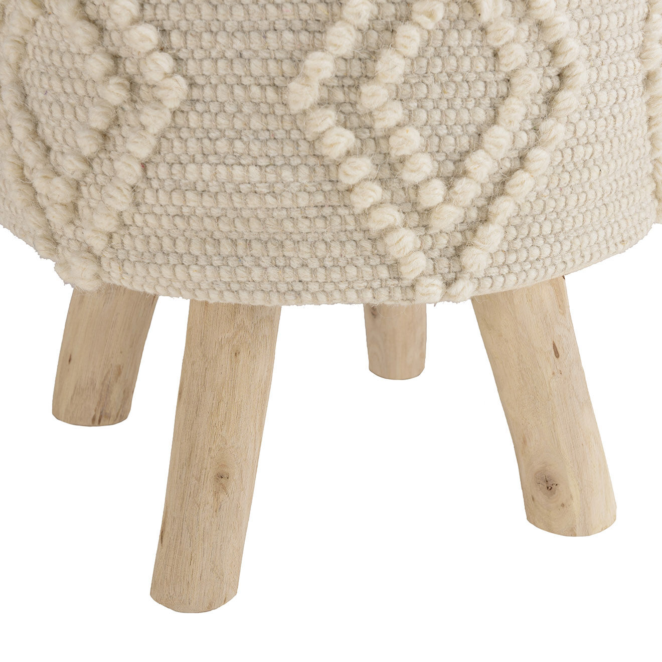 Macabane Tabouret rond en Laine motifs losanges Sacha ivoire - D.40x42 cm