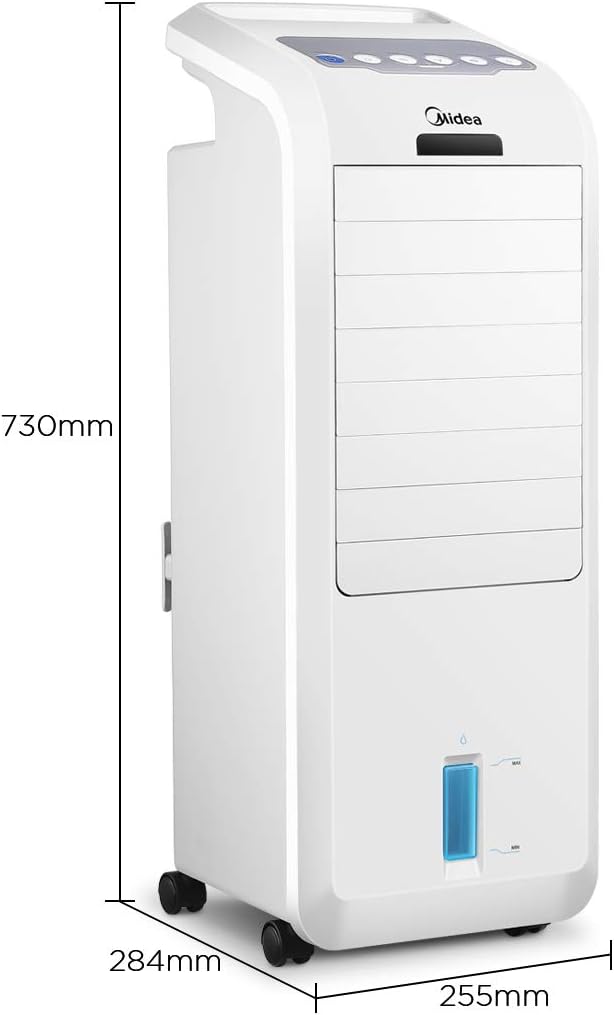 Midea AC100-16BR Luftkühler mit Wasserkühlung, Klimaanlage Mobil, Ventilator mit 5L Wasserkühlung, Luftbefeuchter, mit Fernbedienung, 7H Timer, Weitwinkeloszillation, LED Anzeige, 55W