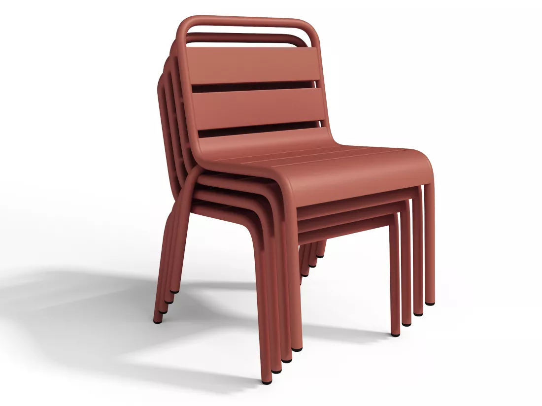 Salle à manger de jardin pour enfants en métal - une table et 4 chaises empilables - Terracotta - POPAYAN de MYLIA
