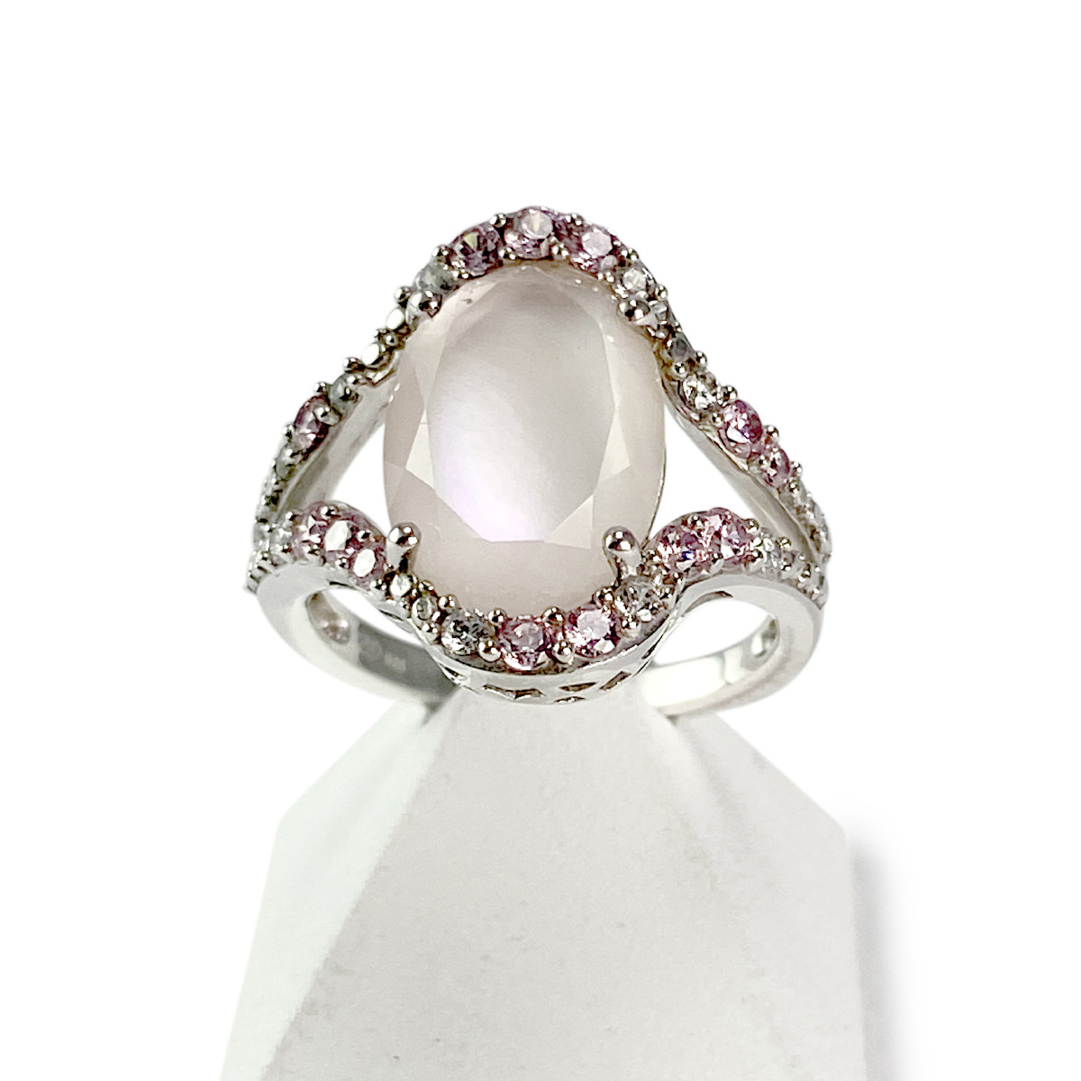 Bague d'occasion argent 925 cristal de roche nacre zirconia