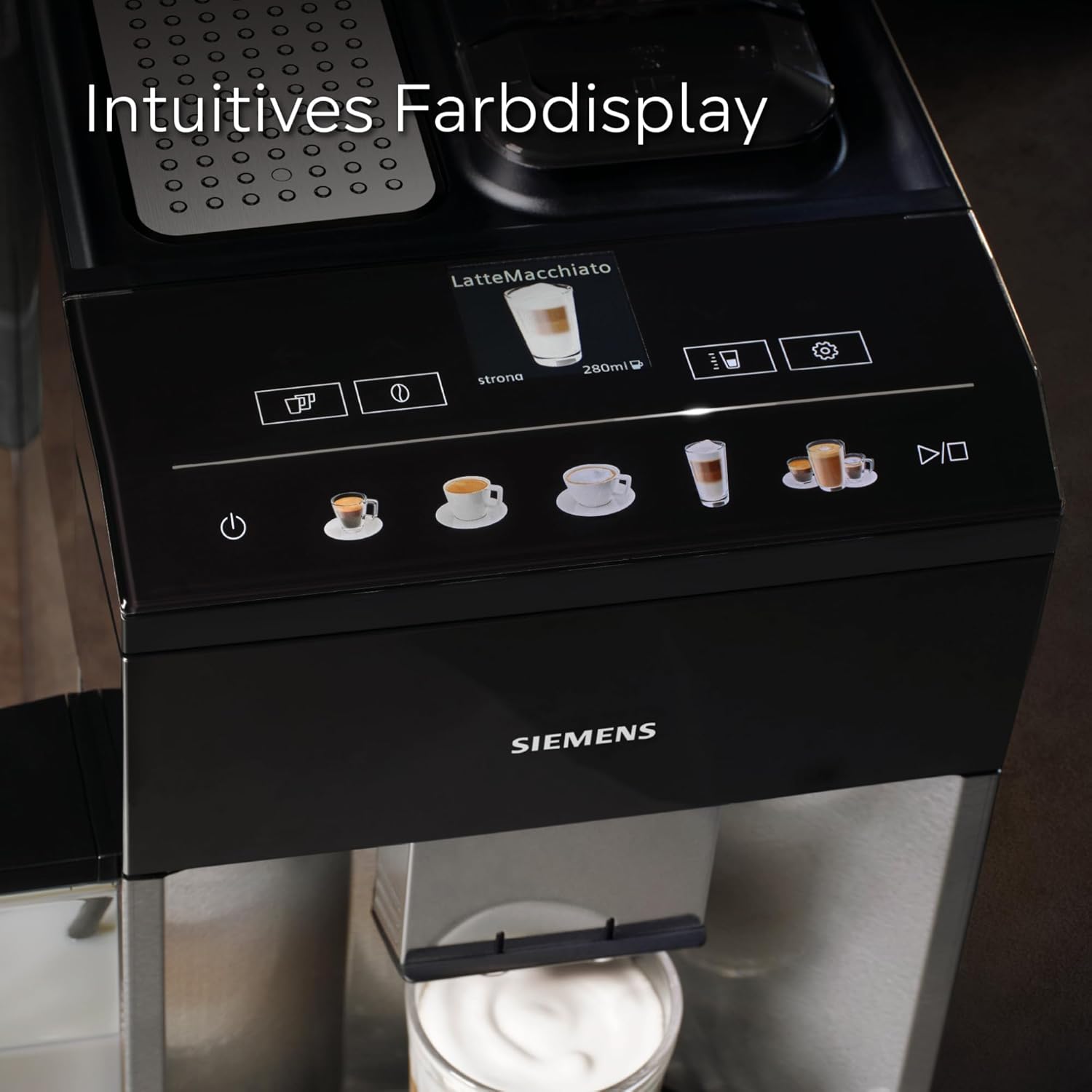 Siemens Kaffeevollautomat EQ500 integral TQ517D03, viele Kaffeespezialitäten, Milchaufschäumer, integr. Milchbehälter, 2-Tassen-Funktion, automat. Dampfreinigung, 1500 W, edelstahl/klavierlack schwarz