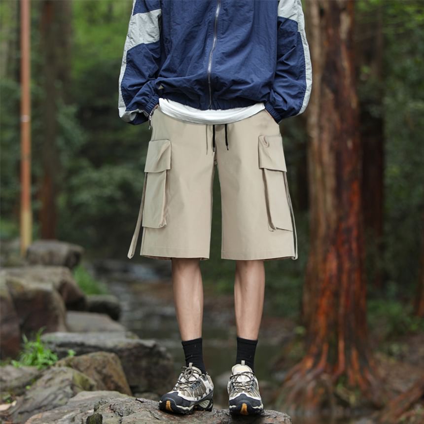 FORSETI - Hoge taille, effen, wijde cargoshorts