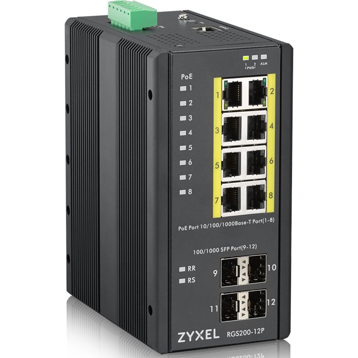 Zyxel RGS200-12P Géré L2 Gigabit Ethernet (10/100/1000) Connexion Ethernet, supportant l'alimentation via ce port (PoE) Noir