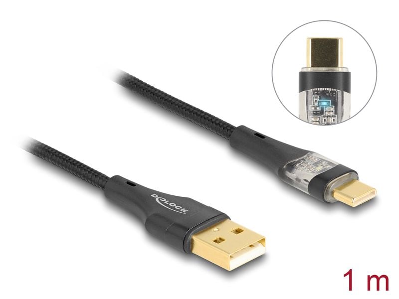 Delock USB 2.0-Kabel Schnelladefunktion 60W USB A - USB C 1 Delock USB 2.0 Kabel Typ-A Stecker zu USB Type-C Stecker mit Schnellladefunktion 60 W transparent 1 m