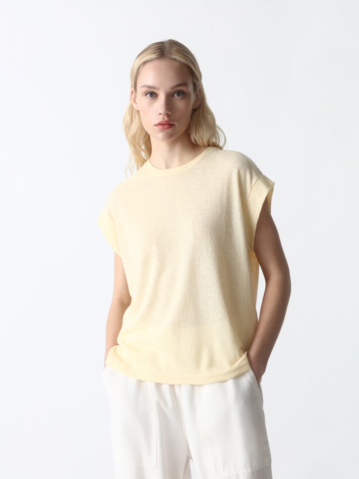Camiseta texturizada de manga curta - Amarelo claro