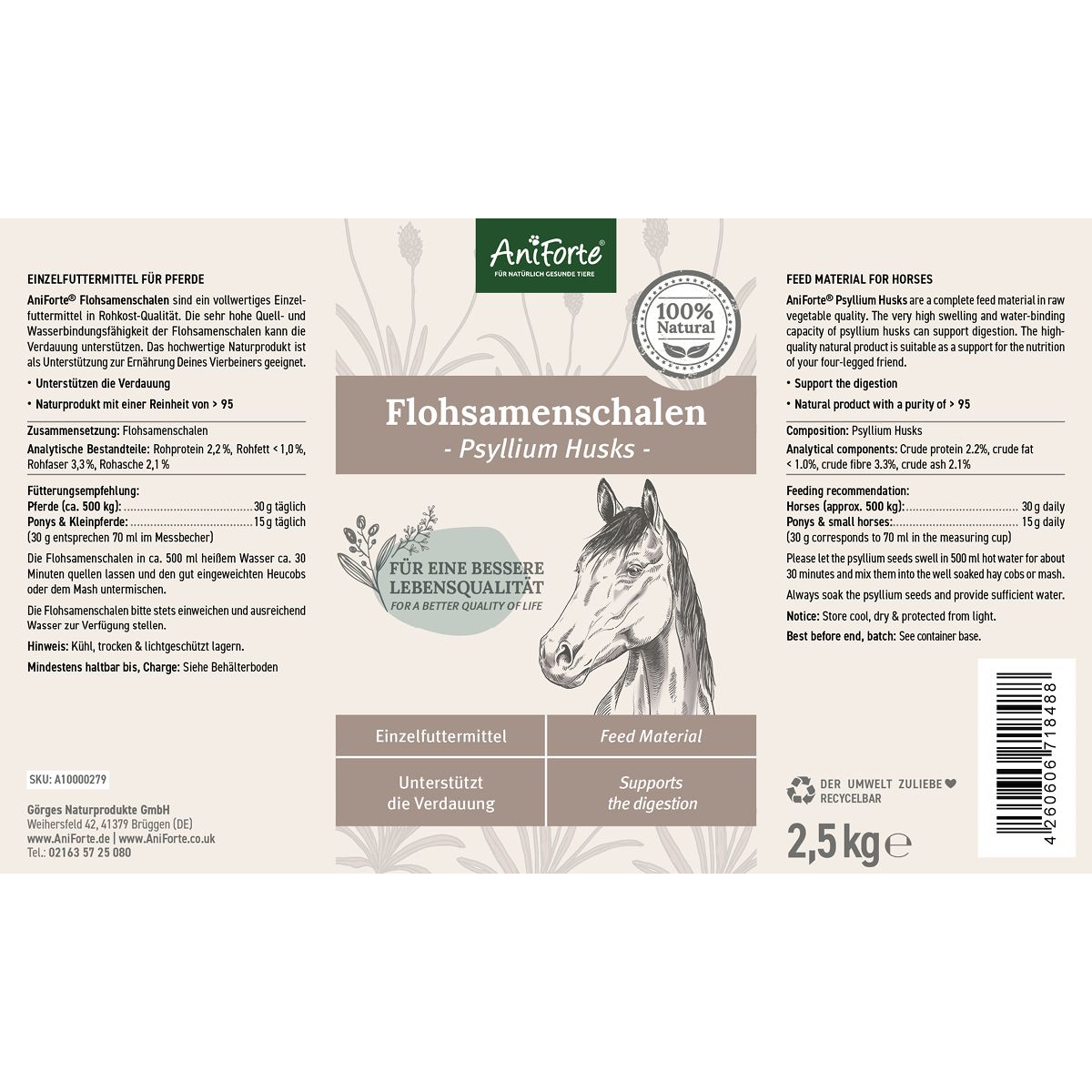 AniForte Flohsamenschalen für Pferde
