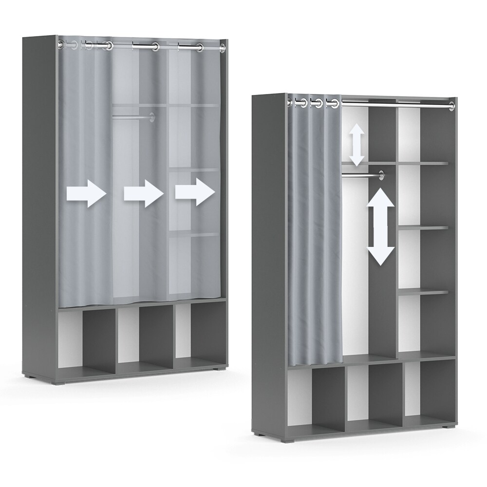 Vicco Kleiderschrank Schlafzimmerschrank Garderobe Luigi Grau 106 x 178 cm modern Schrankregal Organizer Vorhang Kleiderstange Fächer Aufbewahrung Ablage