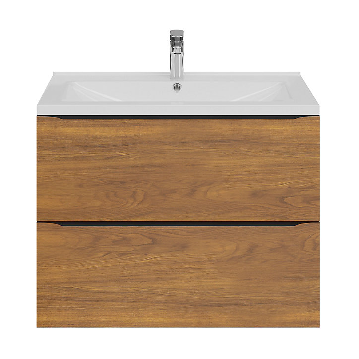 Ensemble salle de bains l.80 cm meuble à suspendre Imandra décor noyer + plan vasque céramique blanc