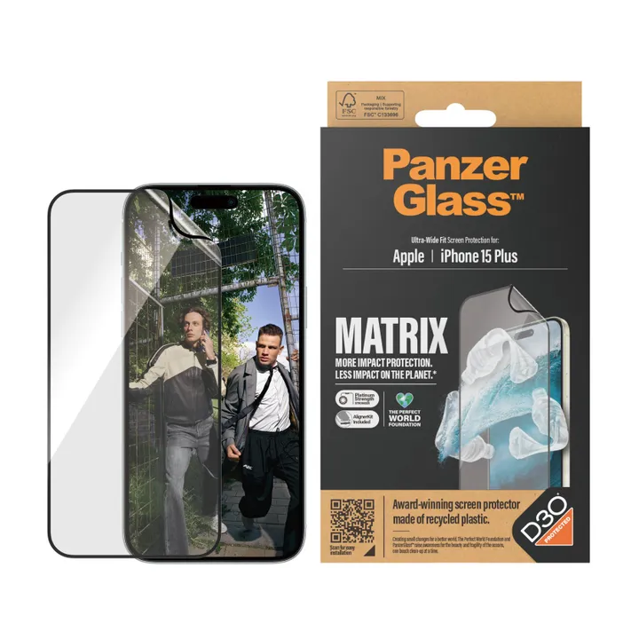 PanzerGlass™ | Ultra-Wide Fit - Skærmbeskyttelse til mobiltelefon - Matrix Protection | Apple iPhone 15 Plus