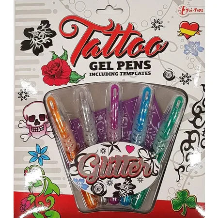 Toi-Toys Tattoo Gel Stifte Glitzer 5er Set incl. Schablone