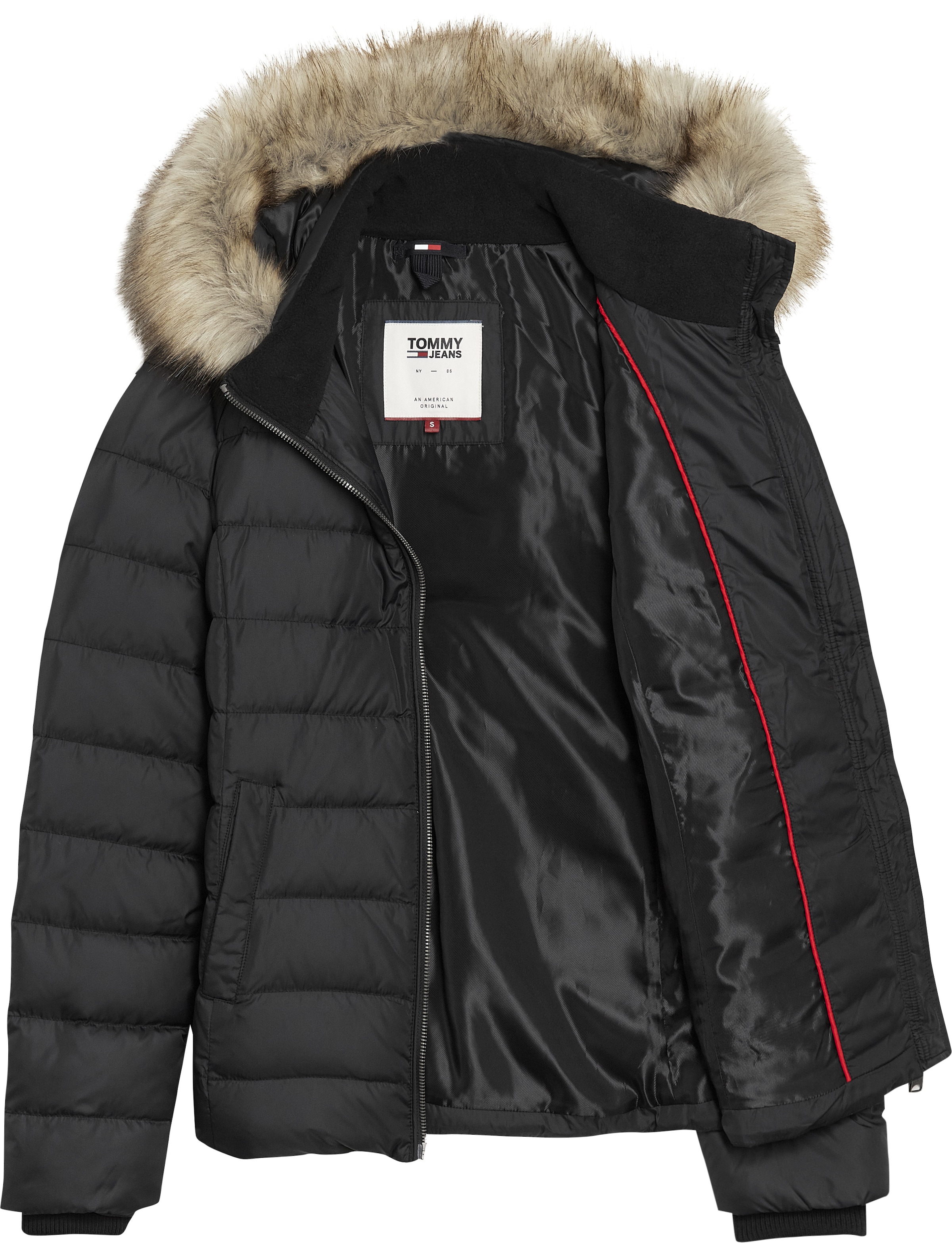 Tommy Jeans Daunenjacke »BASIC HOODED DOWN JACKET« mit Kapuze mit Fellimitat an der Kapuze & Tommy Jeans Logo-Flag