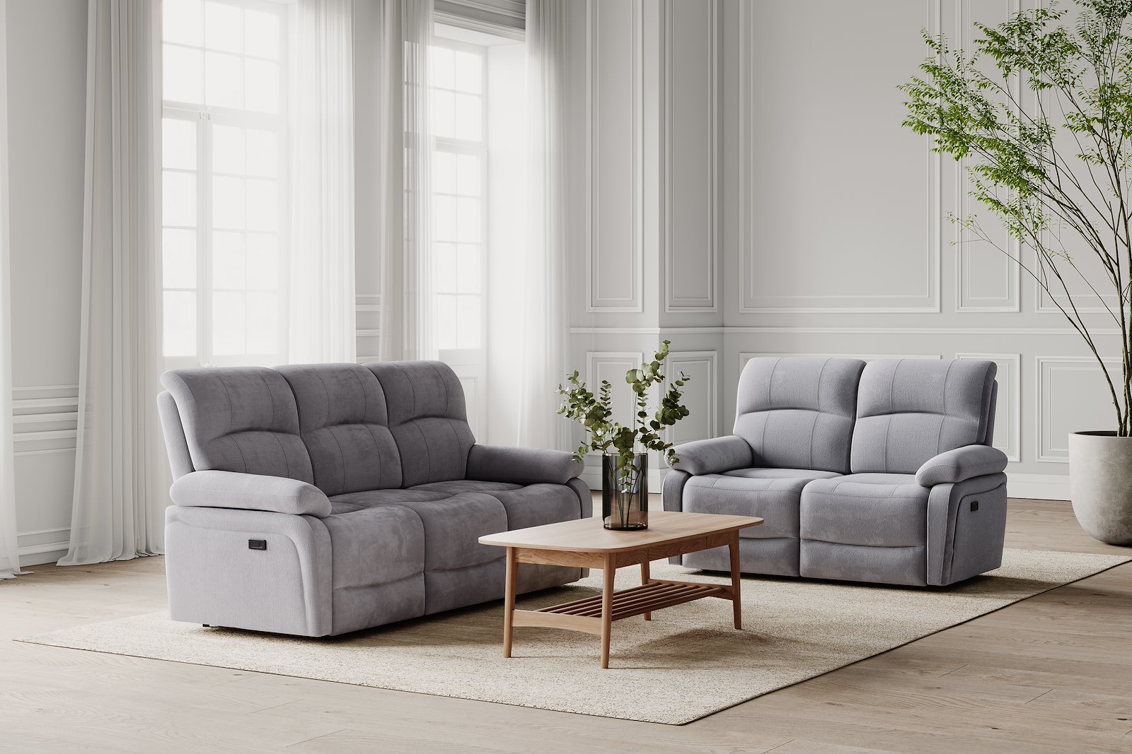 Denver 2-seter recliner elektrisk Tekstil Slowly Grey