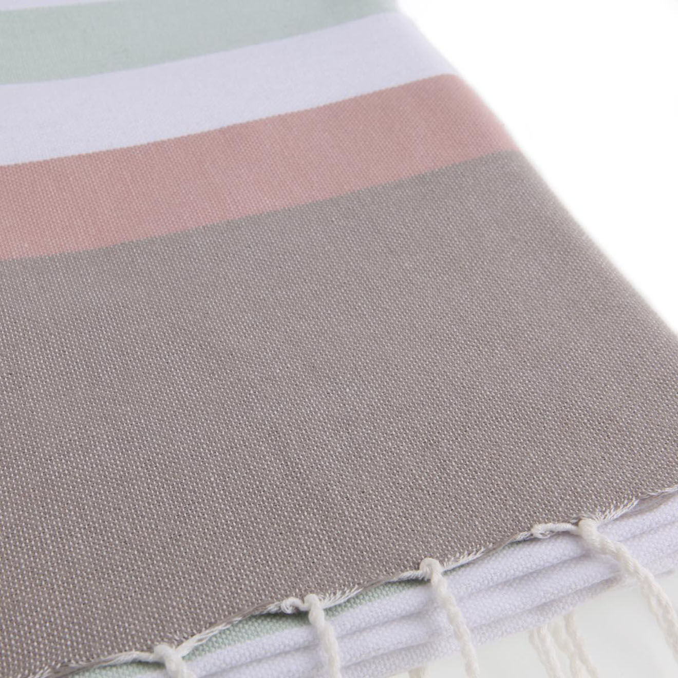 Febronie Fouta Arcachon vert d'eau/blanc/rose pâle/gris perle - 100x200 cm