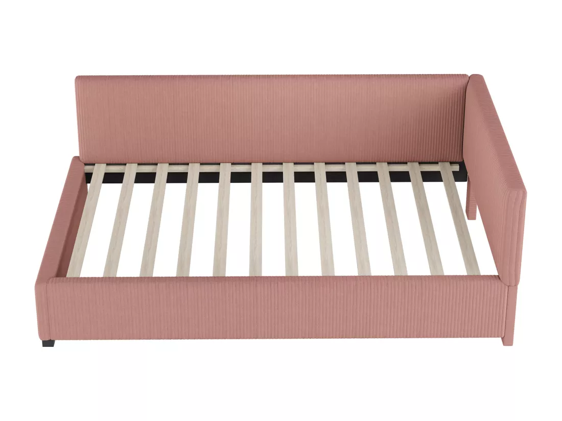 Lit banquette capitonné 90x200cm en velours - avec sommier à lattes - Rose