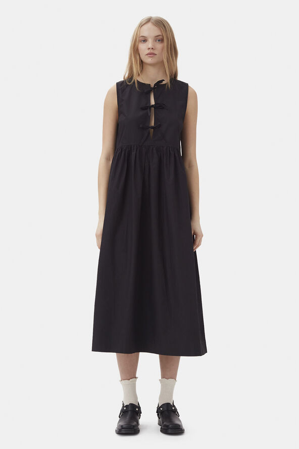 Ganni Cotton Poplin Midi Dress Black