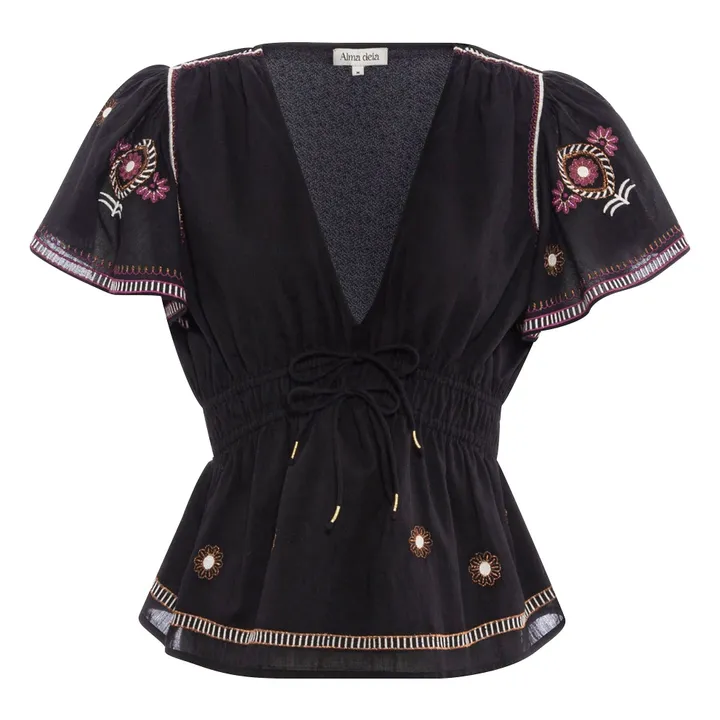 Alma Deia Top Brodée en Coton Bio | Noir
