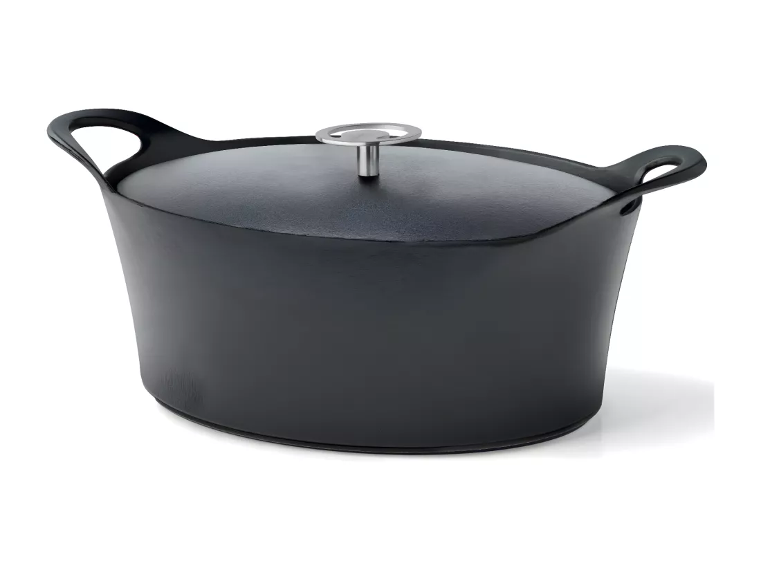 Volcan - Cocotte ovale 29cm fonte de fer émaillée noire avec couvercle
