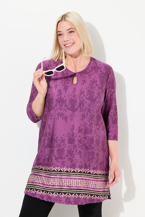 Longshirt, A-Linie, Alloverdruck, Saumbordüre
